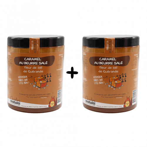 Pâte à tartiner Lot 2 x 1,1Kg Caramel beurre salé et Fleur sel de Guérande sans huile de palme