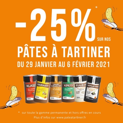 -25% sur l'ensemble de la gamme permanente de pâtes à tartiner !