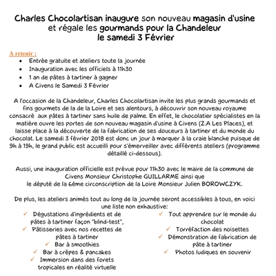 Communiqué de presse - Inauguration Magasin d'usine pour la chandeleur